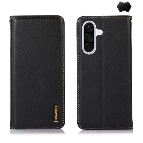 Funda de piel de vacuno KHAZNEH Nappa con capa superior para Samsung Galaxy A17 5G (negra)