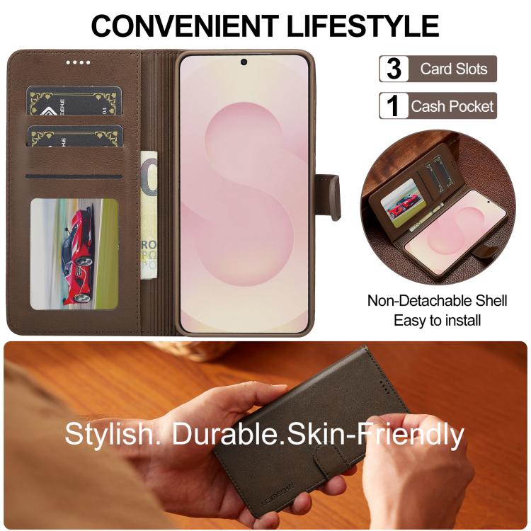 Funda LC.IMEEKE de piel con textura de becerro para Samsung Galaxy S25 Edge 5G (café)
