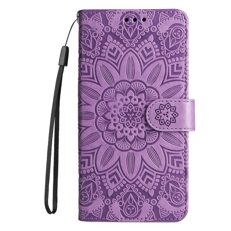 Funda de piel con estampado de girasoles para Samsung Galaxy A56 5G (morada)