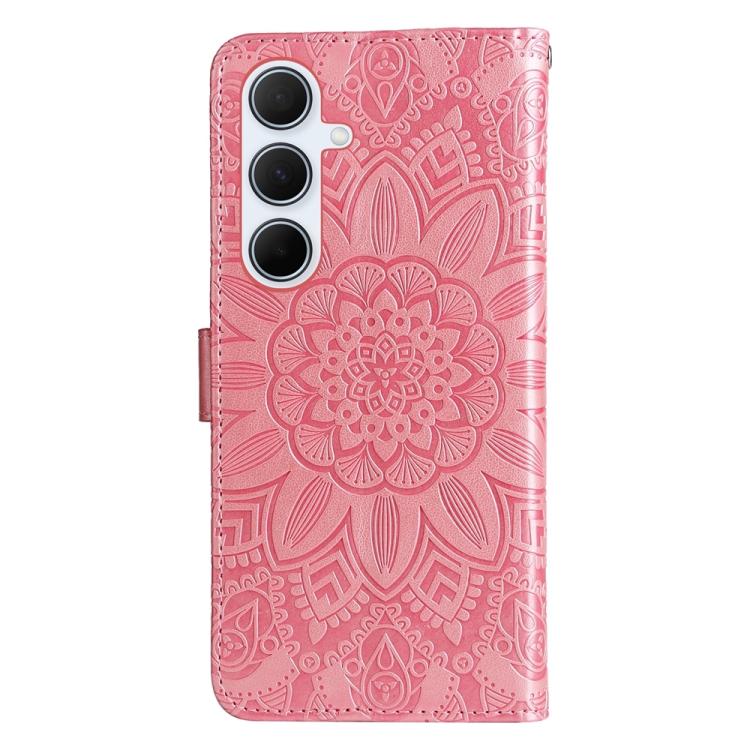 Funda de piel con estampado de girasoles en relieve para Samsung Galaxy A56 5G (oro rosa)