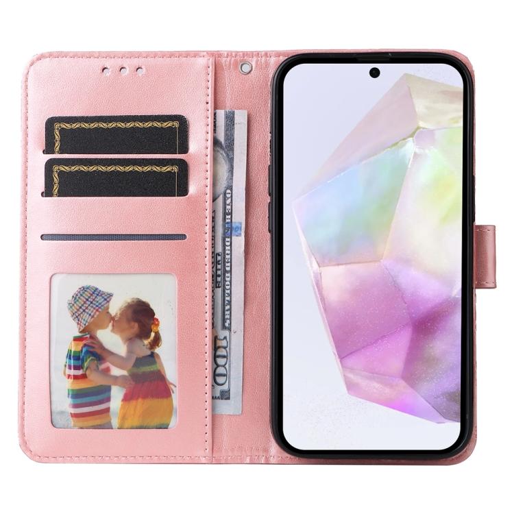 Funda de piel con estampado de girasoles en relieve para Samsung Galaxy A56 5G (oro rosa)