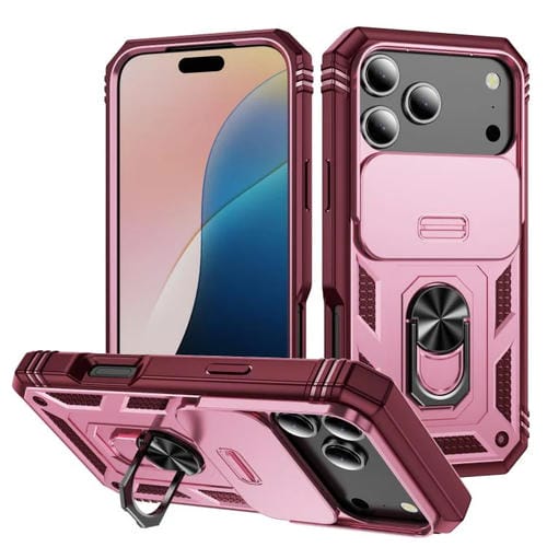 Funda deslizante de TPU + PC con soporte para iPhone 17 Pro Max (rosa y rojo rosa)