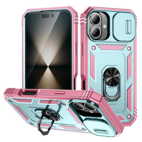 Funda deslizante de TPU + PC con soporte para iPhone 17 (rosa y verde)