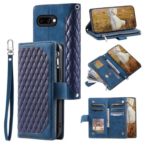 Funda de Cuero con Cremallera y Cordón para Google Pixel 9A (Azul)