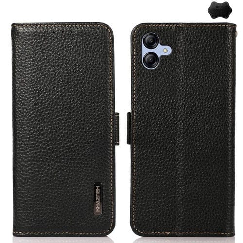Funda de cuero genuino KHAZNEH con imán lateral RFID para Samsung Galaxy A07 5G (negro)