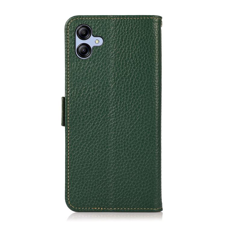 Funda de cuero genuino KHAZNEH con imán lateral RFID para Samsung Galaxy A07 5G (verde)