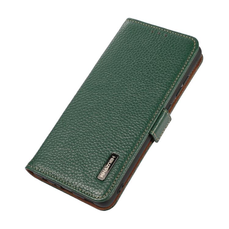 Funda de cuero genuino KHAZNEH con imán lateral RFID para Samsung Galaxy A07 5G (verde)