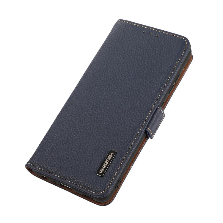 Funda de cuero genuino KHAZNEH con imán lateral RFID para Samsung Galaxy A17 5G (azul)