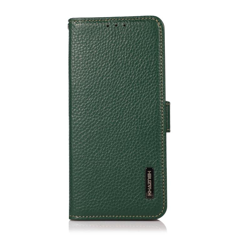Funda de cuero genuino KHAZNEH con imán lateral RFID para Samsung Galaxy A17 5G (verde)