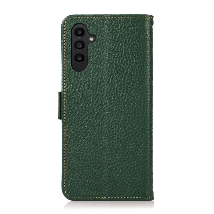 Funda de cuero genuino KHAZNEH con imán lateral RFID para Samsung Galaxy A17 5G (verde)