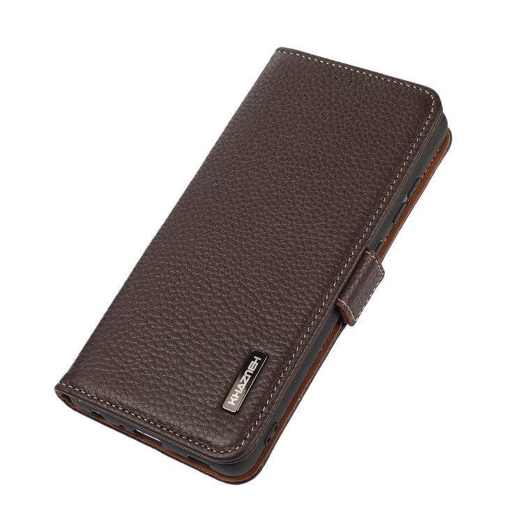 Funda de cuero genuino KHAZNEH con imán lateral y RFID para Samsung Galaxy A17 5G (marrón)