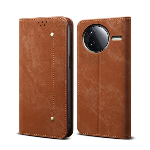 Funda de Cuero con Tapa Horizontal y Textura Vaquera para Redmi K80 Pro (Marrón)