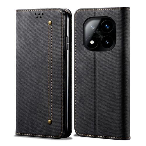 Funda de Cuero con Tapa Horizontal y Textura Vaquera para Redmi Note 14 Pro+ 5G (Negro)