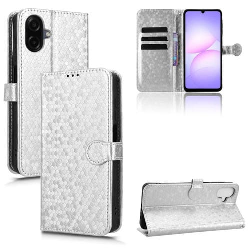 Funda de cuero con textura de panal y puntos para Samsung Galaxy A07 4G (plateada)