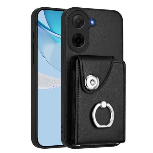 Funda para Redmi A5 4G (171,7 mm) / Poco C71 con tarjetero y anillo (negro)