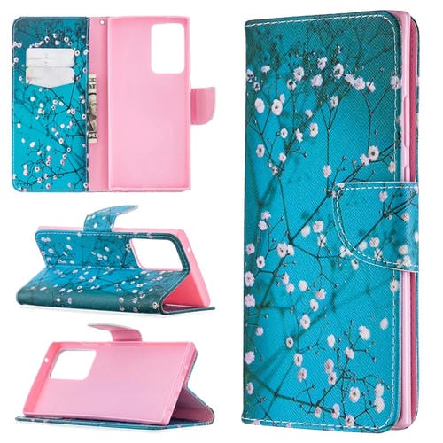 Estuche de Cuero Abatible Horizontal Samsung Galaxy Note 20 con Soporte, Ranuras para Tarjetas y Billetera (Plum Blossom)