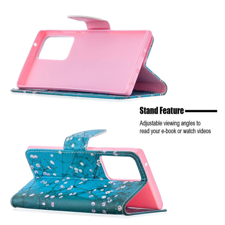 Estuche de Cuero Abatible Horizontal Samsung Galaxy Note 20 con Soporte, Ranuras para Tarjetas y Billetera (Plum Blossom)