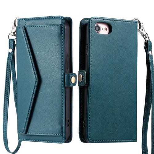 Funda de Cuero para iPhone 16E Ranura Múltiples Tarjetas y Cordón (Verde)
