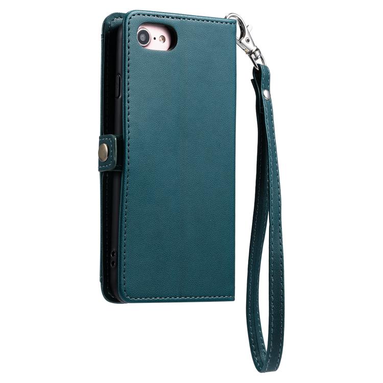 Funda de Cuero para iPhone 16E Ranura Múltiples Tarjetas y Cordón (Verde)