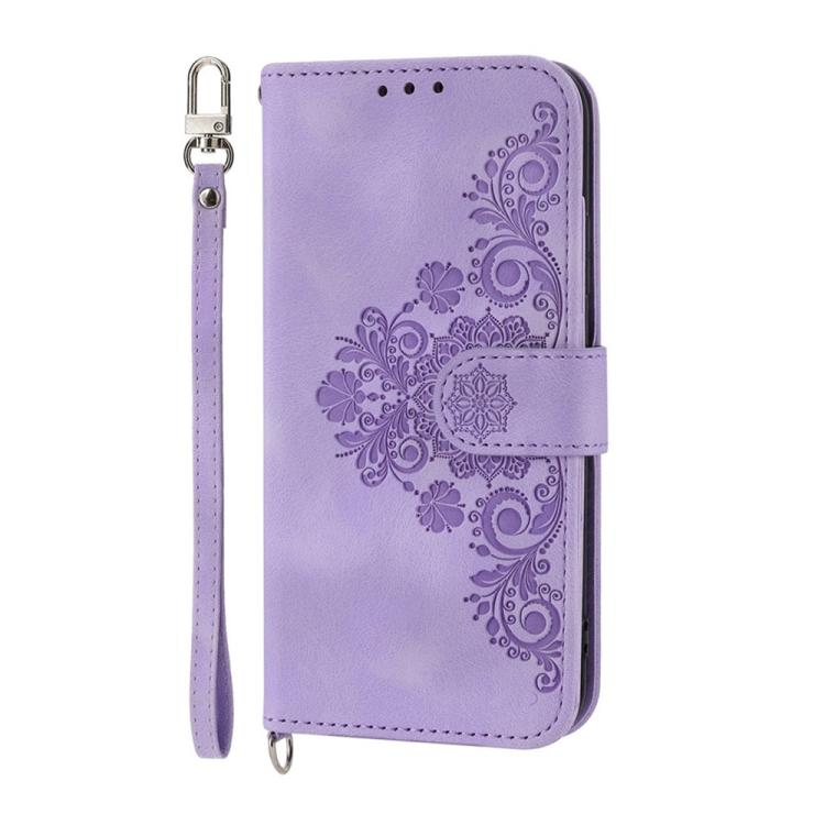 Funda de cuero con relieve floral para Redmi K80/K80 Pro (morado)