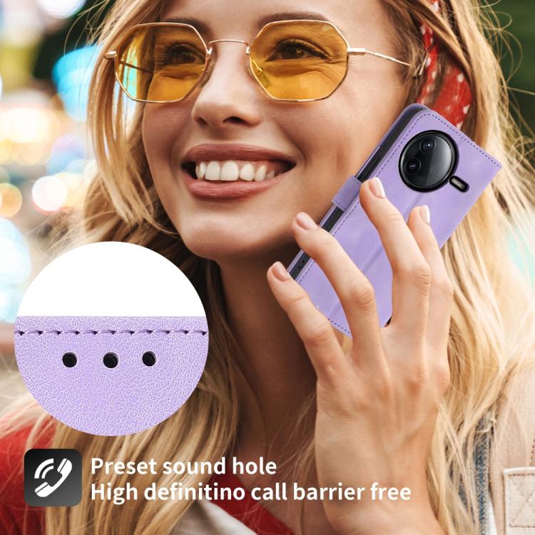 Funda de cuero con relieve floral para Redmi K80/K80 Pro (morado)