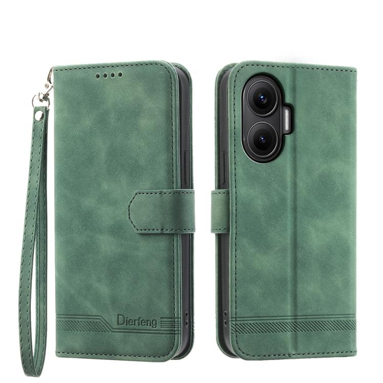 Funda híbrida de TPU y cuero sintético Dierfeng Dream Line para Redmi Turbo 4 Pro y Xiaomi Poco F7 (verde)