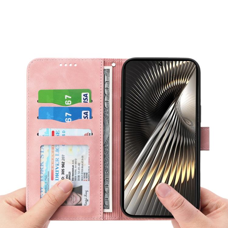 Funda híbrida de TPU y cuero sintético Dierfeng Dream Line para Redmi Turbo 4 Pro y Xiaomi Poco F7 (rosa)