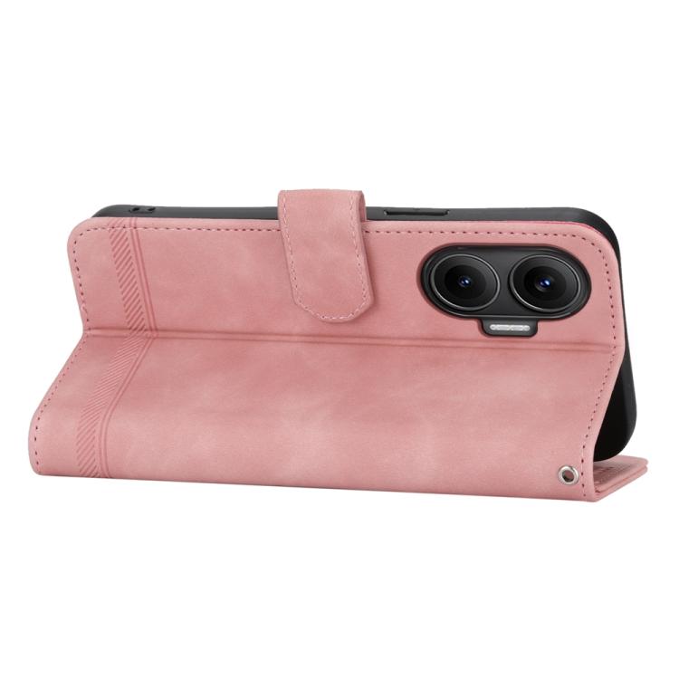 Funda híbrida de TPU y cuero sintético Dierfeng Dream Line para Redmi Turbo 4 Pro y Xiaomi Poco F7 (rosa)