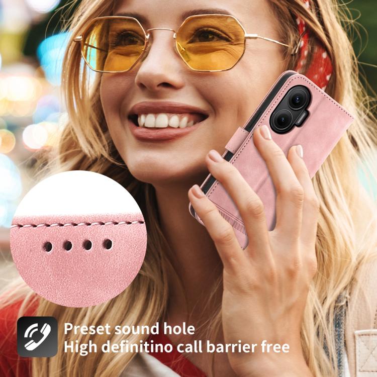 Funda híbrida de TPU y cuero sintético Dierfeng Dream Line para Redmi Turbo 4 Pro y Xiaomi Poco F7 (rosa)