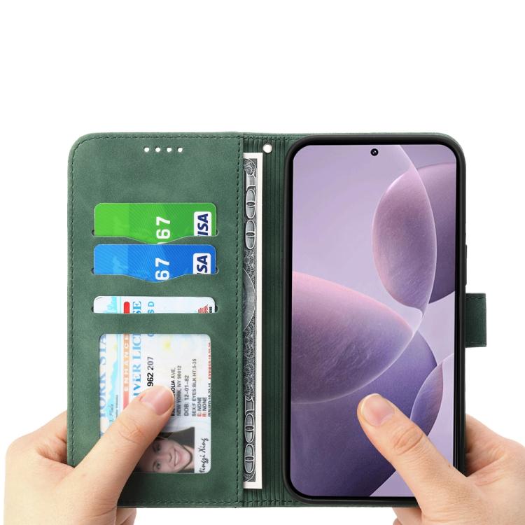 Funda híbrida de cuero sintético TPU Dierfeng Dream Line para Redmi K80/K80 Pro (verde)