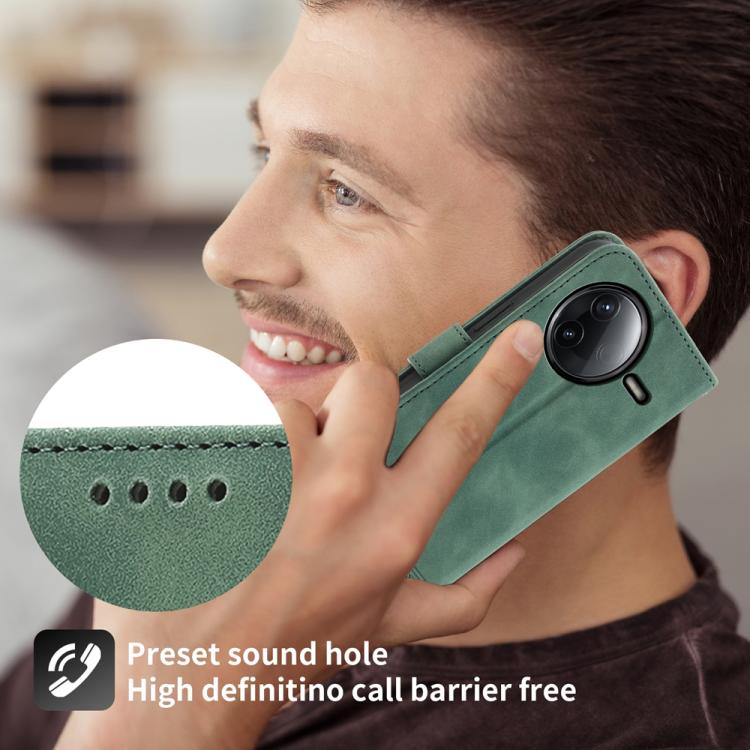 Funda híbrida de cuero sintético TPU Dierfeng Dream Line para Redmi K80/K80 Pro (verde)