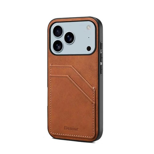 Funda trasera de PU Denior D09 para iPhone 17 Pro Max con ranura para dos tarjetas (marrón)