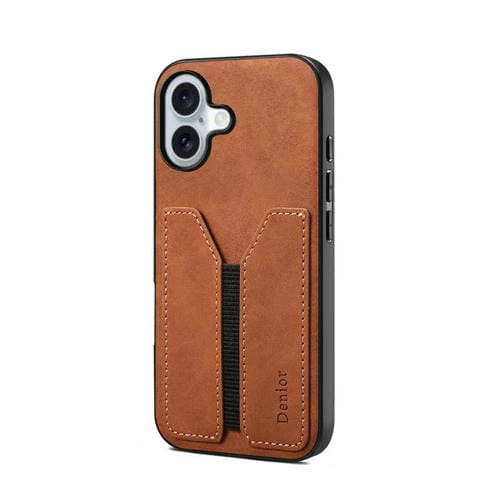 Funda trasera de PU con ranura para tarjeta elástica para iPhone 17 Denior D07 DV (marrón)