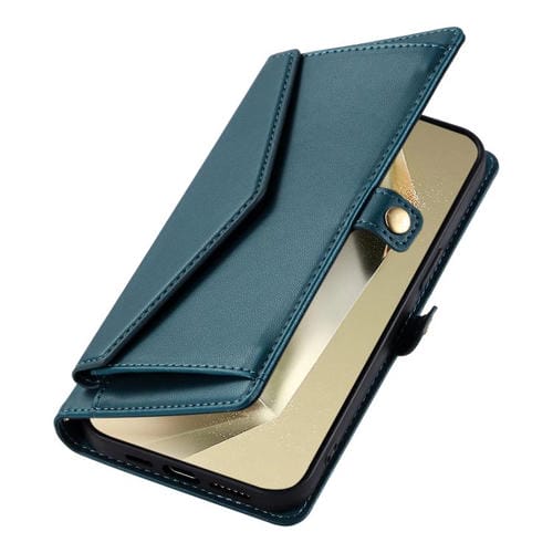 Funda de cuero con ranura para múltiples tarjetas y cordón para Samsung Galaxy S25 FE 5G (verde)