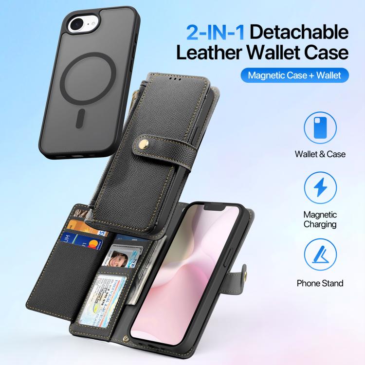 Funda para Teléfono Dux Ducis Lawa Series 2 En 1 para iPhone 16E con Cremallera Desmontable Magsafe y Cordón (Negro)