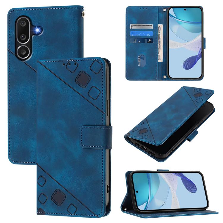 Funda de piel con relieve para Samsung Galaxy M56 5G (azul)