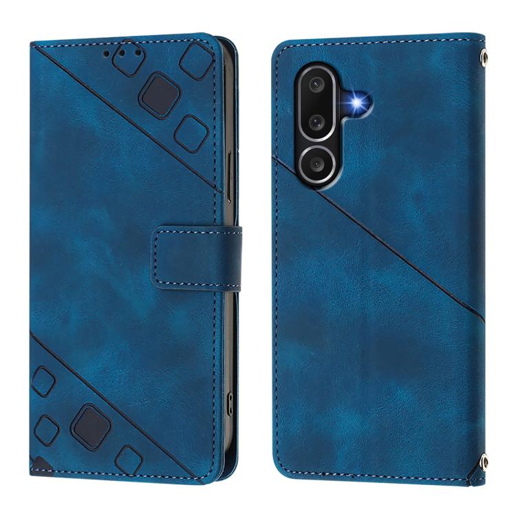 Funda de piel con relieve para Samsung Galaxy M56 5G (azul)