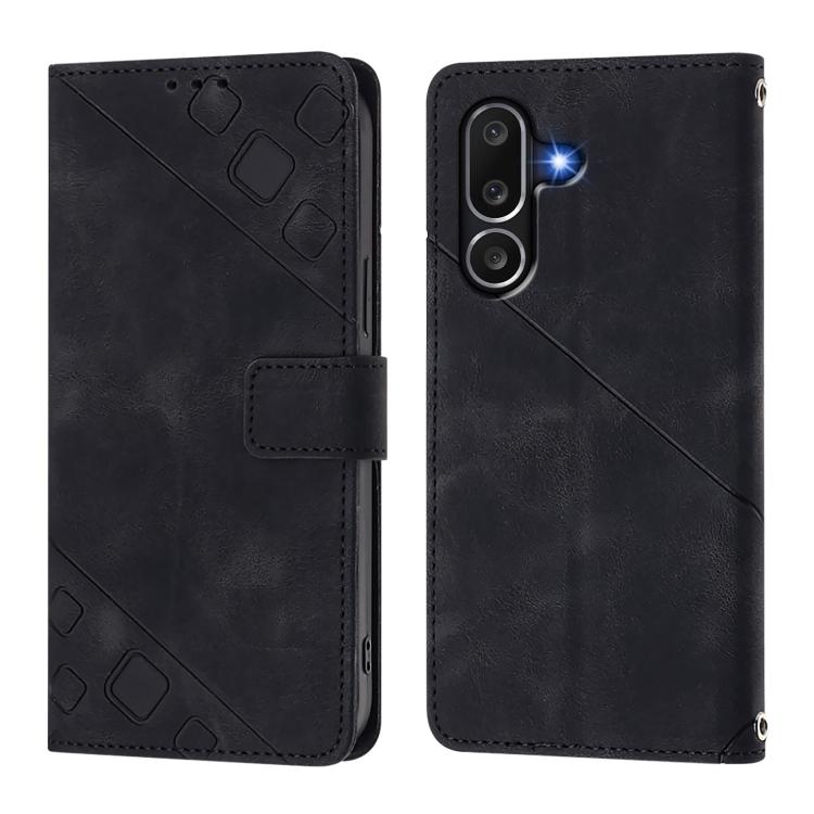 Funda de piel con relieve para Samsung Galaxy M56 5G (negra)