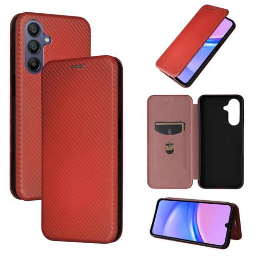 Funda de cuero con textura de fibra de carbono para Samsung Galaxy A17 5G (marrón)