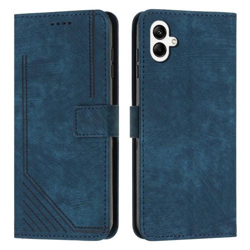 Funda de piel con estampado de rayas y cordón para Samsung Galaxy A07 4G (azul)
