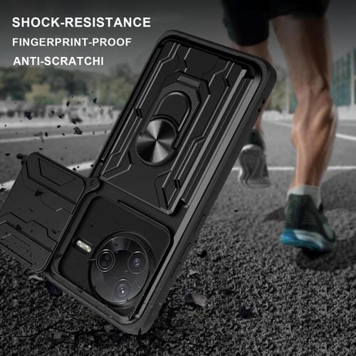 Funda deslizante de TPU y PC con ranura para tarjetas para Xiaomi Poco F7 Pro (negro)