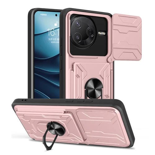 Funda deslizante de TPU y PC con ranura para tarjetas para Xiaomi Poco F7 Pro (oro rosa)
