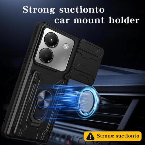 Funda deslizante de TPU y PC con ranura para tarjetas para Xiaomi Poco M7 Pro 5G (negro)