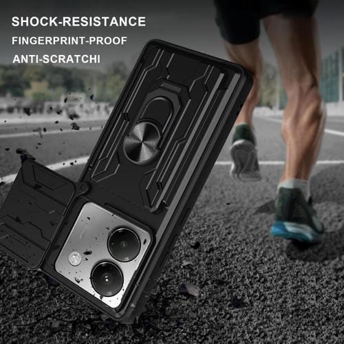 Funda deslizante de TPU y PC con ranura para tarjetas para Xiaomi Poco M7 Pro 5G (verde oscuro)