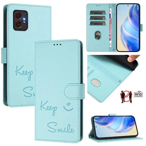 Funda de cuero RFID con relieve sonriente para Samsung Galaxy XCover7 Pro (verde menta)