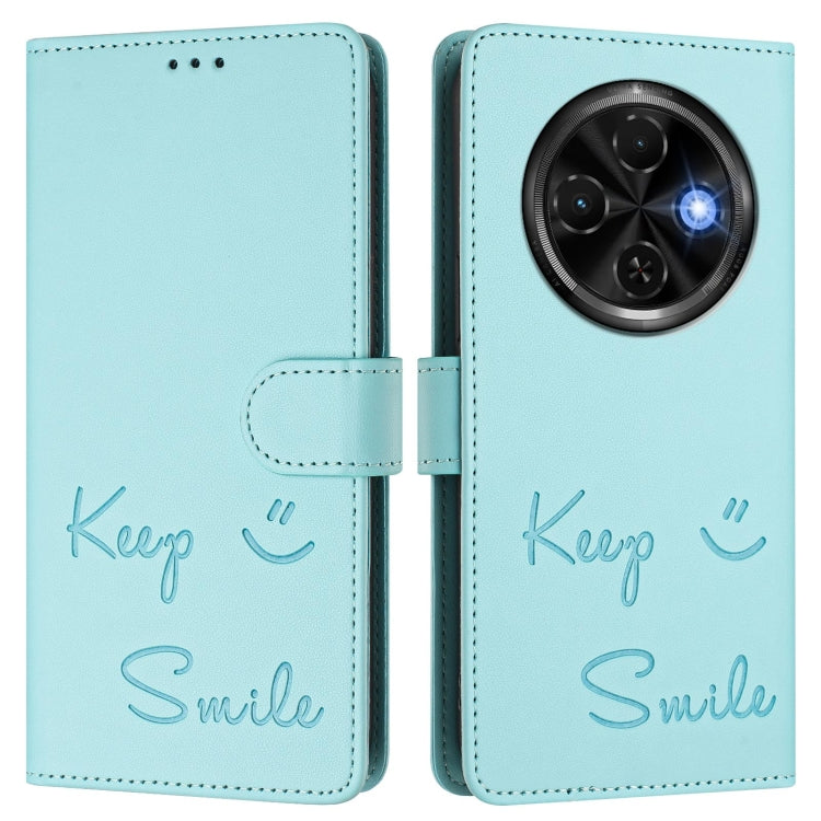 Funda Cuero Rfid con Relieve Sonriente para Tecno Spark 30C (Verde Menta)