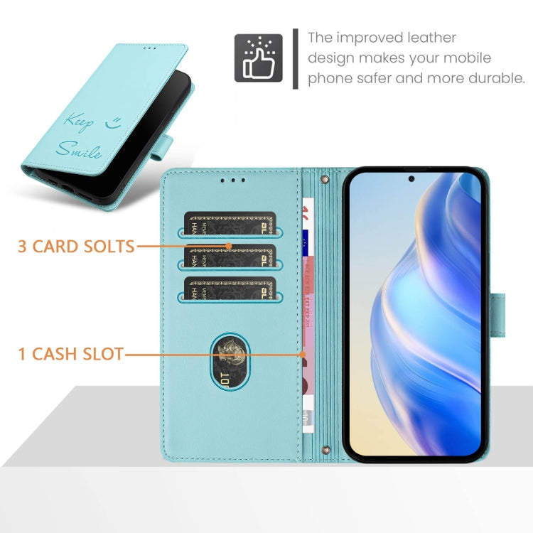 Funda Cuero Rfid con Relieve Sonriente para Tecno Spark 30C (Verde Menta)