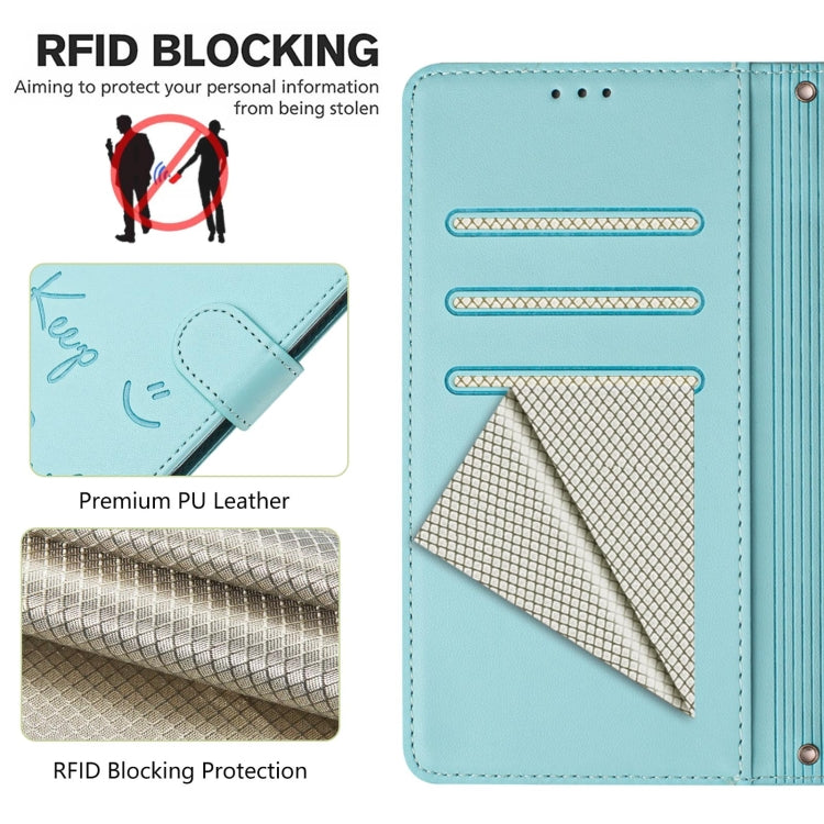 Funda Cuero Rfid con Relieve Sonriente para Tecno Spark 30C (Verde Menta)
