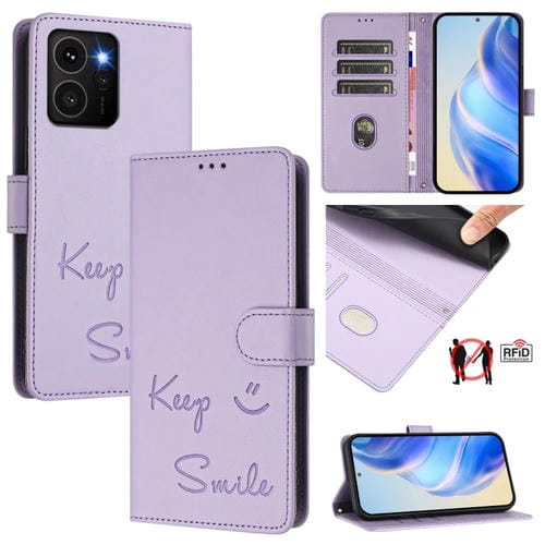 Funda de Cuero Rfid para Teléfono HMD Skyline con Relieve Smile (Morado Claro)