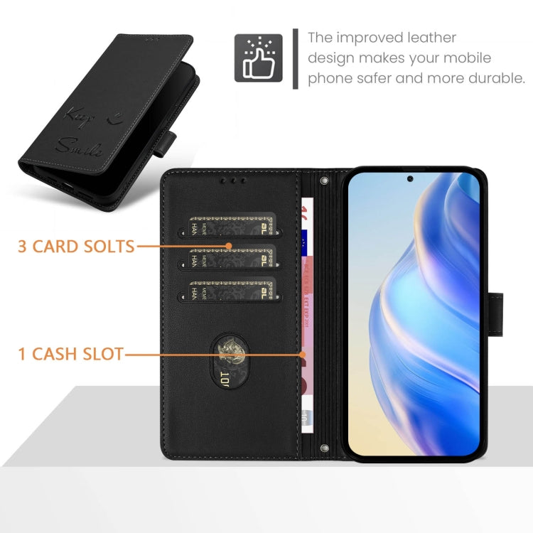 Funda de Cuero Rfid con Relieve Sonriente para OnePlus Nord N10 5G (Negra)